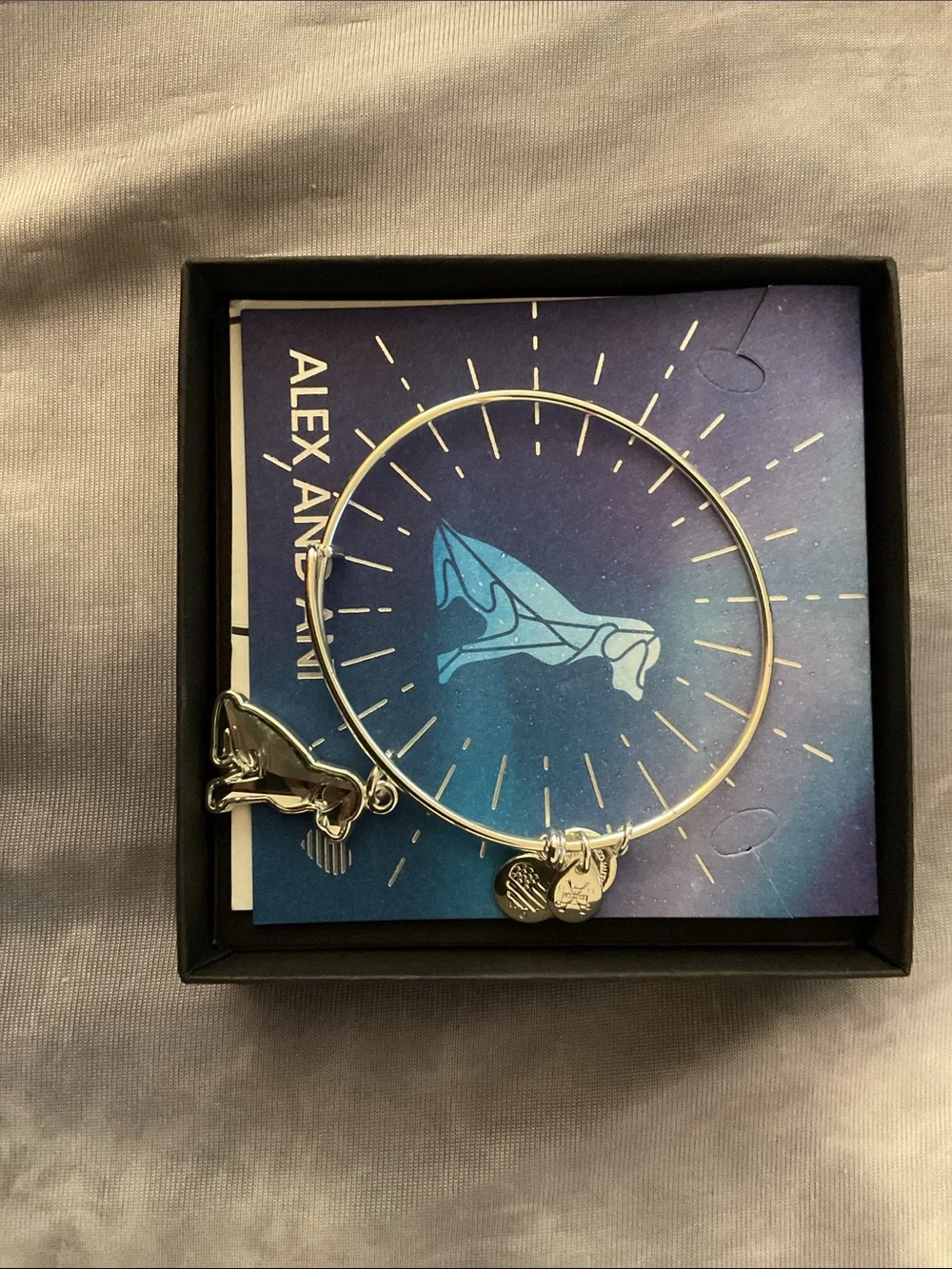 Alex and Ani silver dog & Black Enamel Charm Bangle